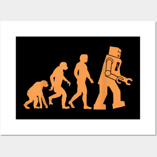 Prehistoric Ape to Monkey to Man to Robot Evolution Posters and Art